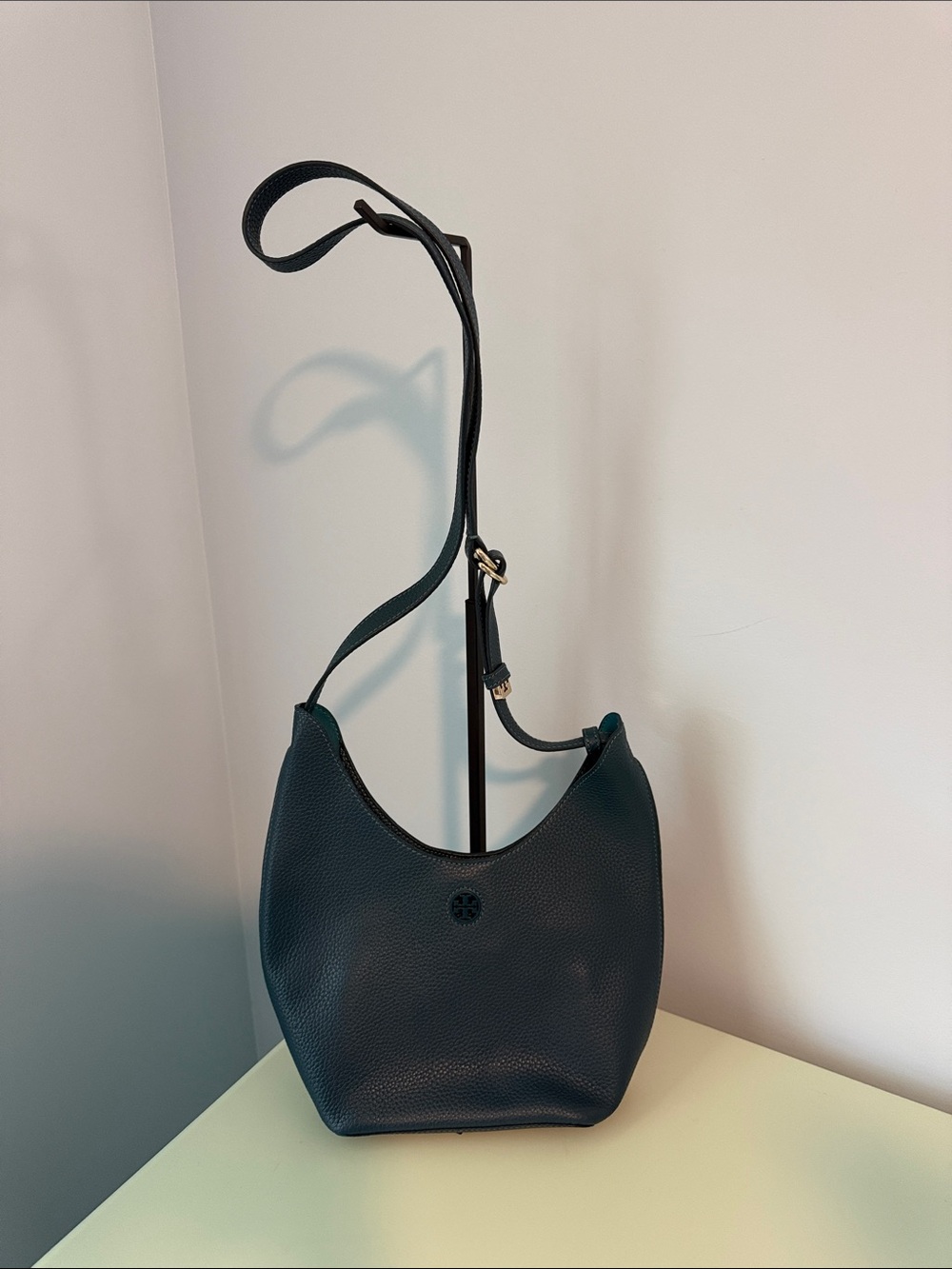 Tory Burch Teal Pebbled Leather Shoulder/Crossbody Bag